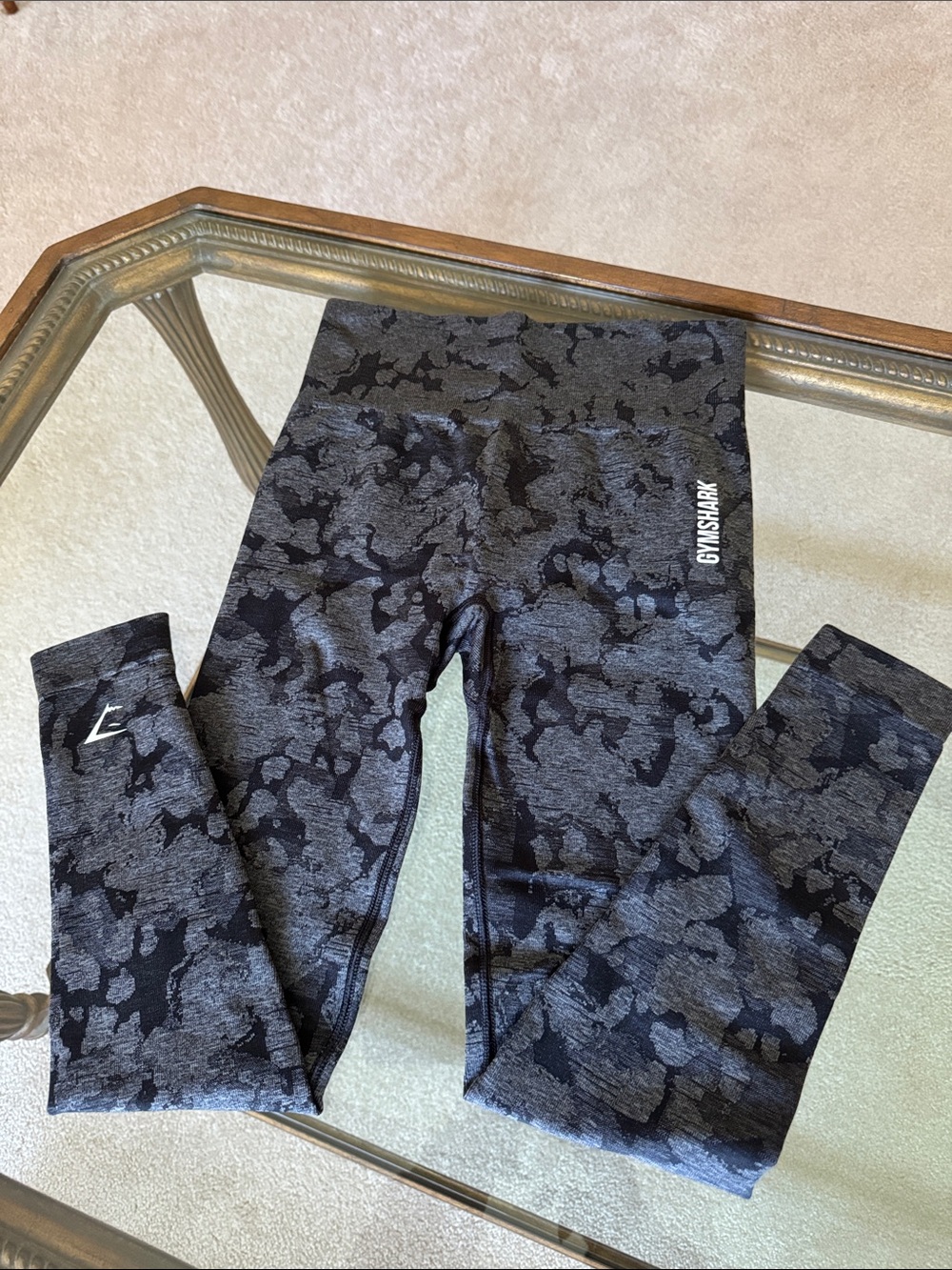 Gymshark Womens Black & Gray Camo High-Waist Leggings